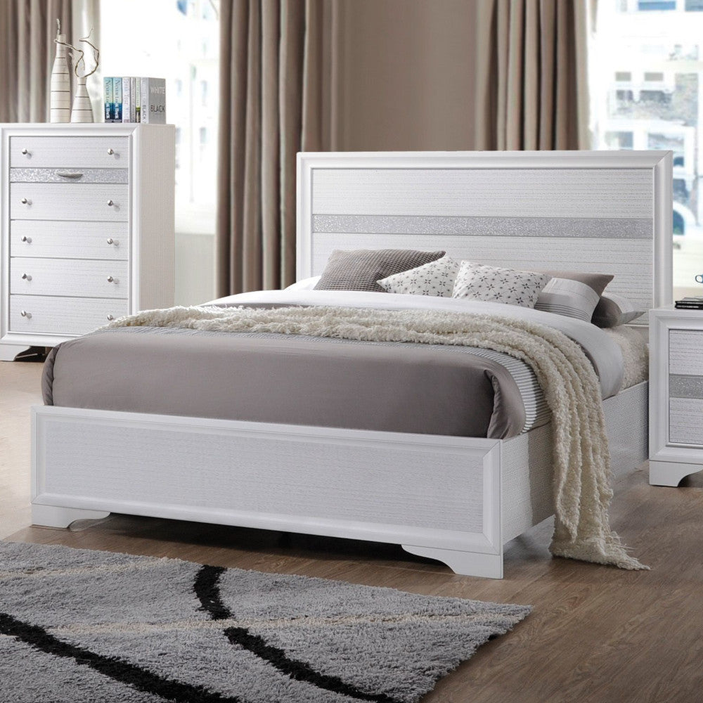 Sparkling Inlay White Twin Panel Bed