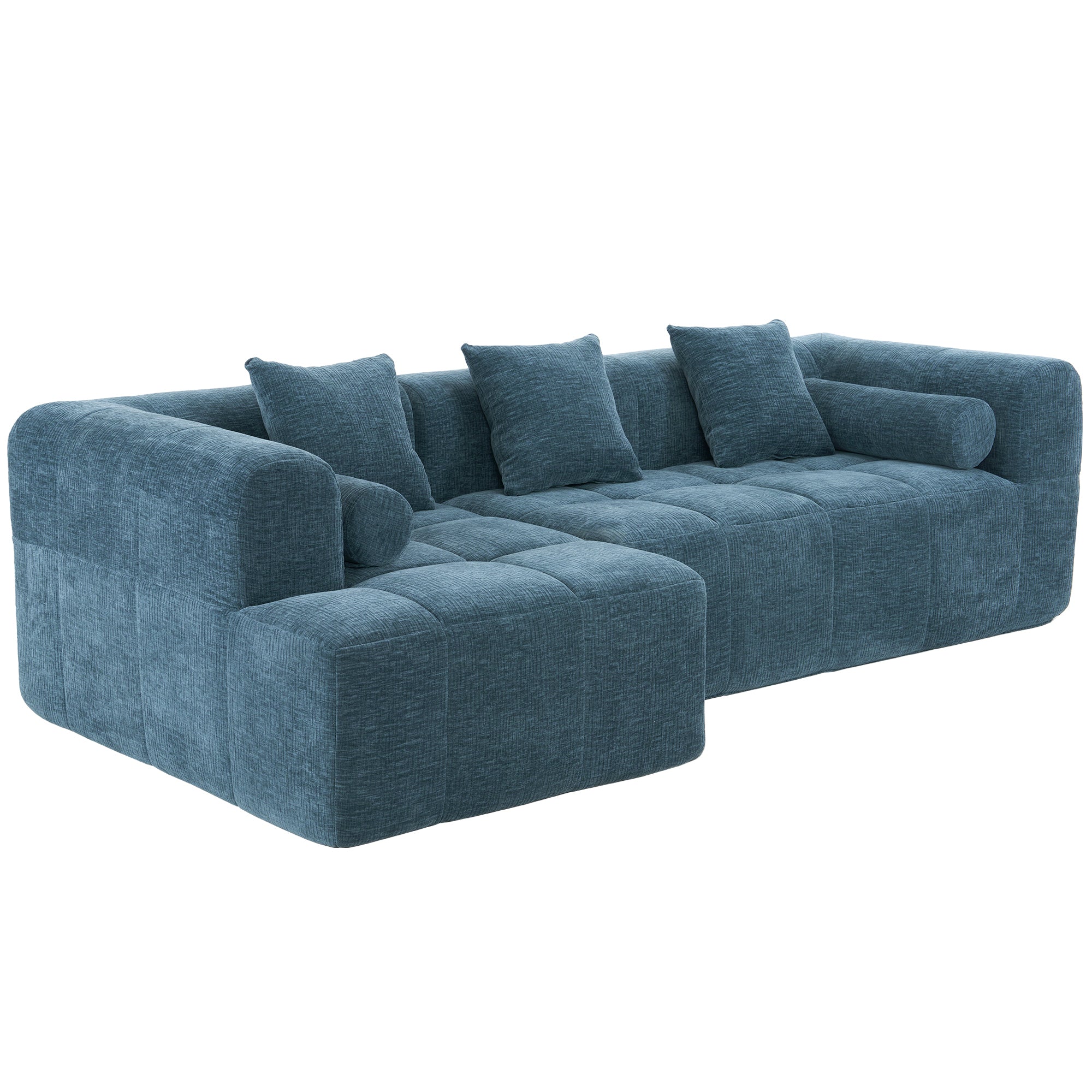 101.2" Blue Chenille Modular Sofa with Deep Seating
