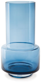 Bealen blue glass vase with tall cylindrical body and thick round base