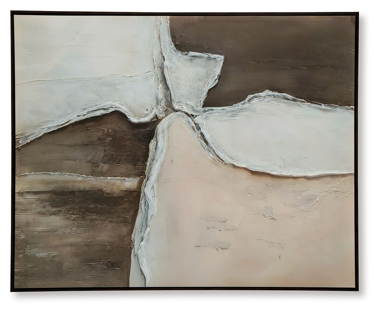 Junward framed wall art with flowing white textured lines over dark brown