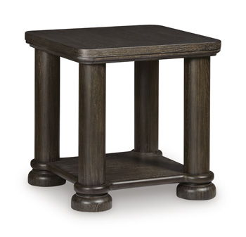 Dark brown rectangular side table with two-tone legs, open bottom shelf