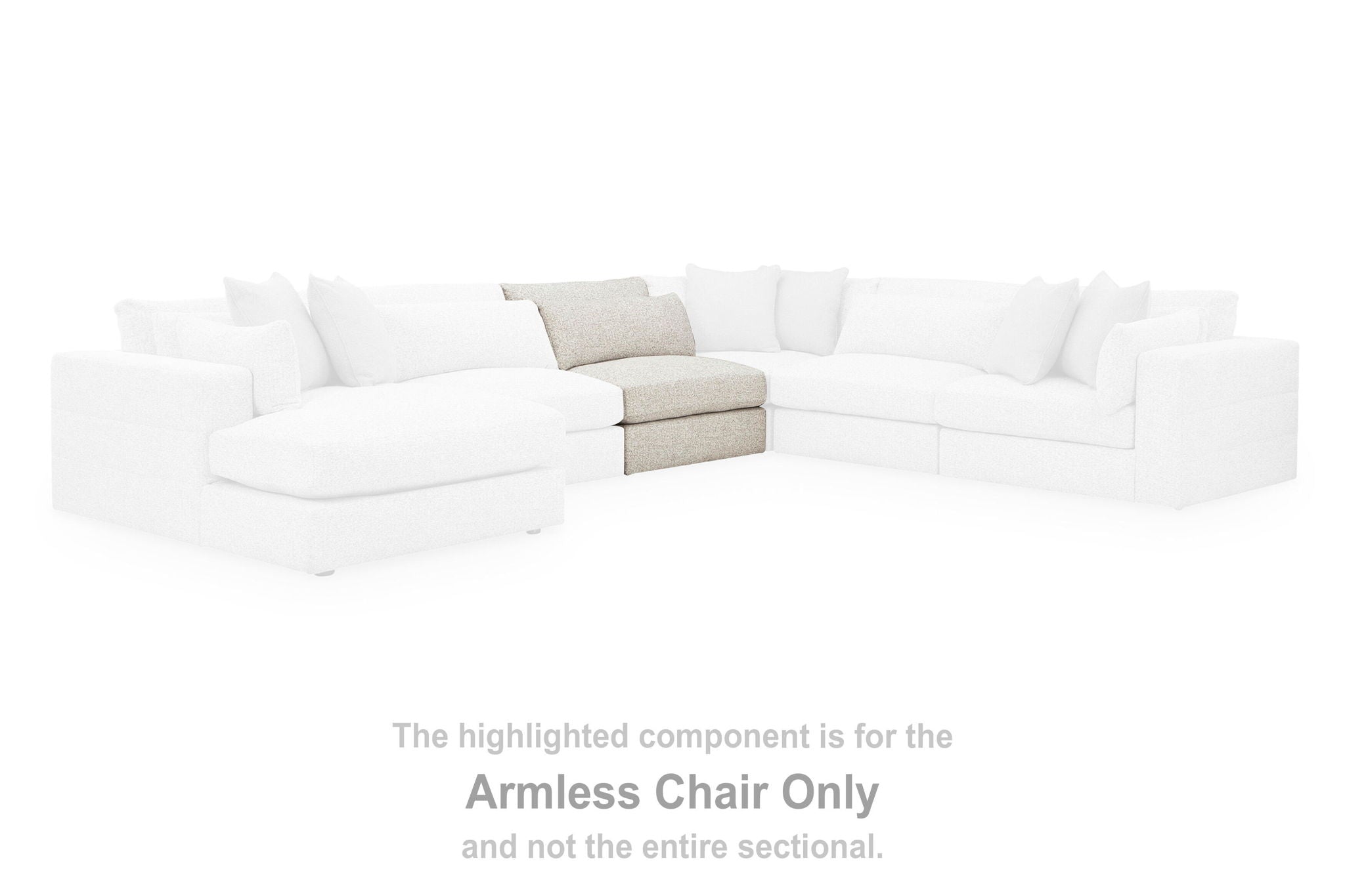 Highlighted armless chair section in light upholstery, part of a modular sectional