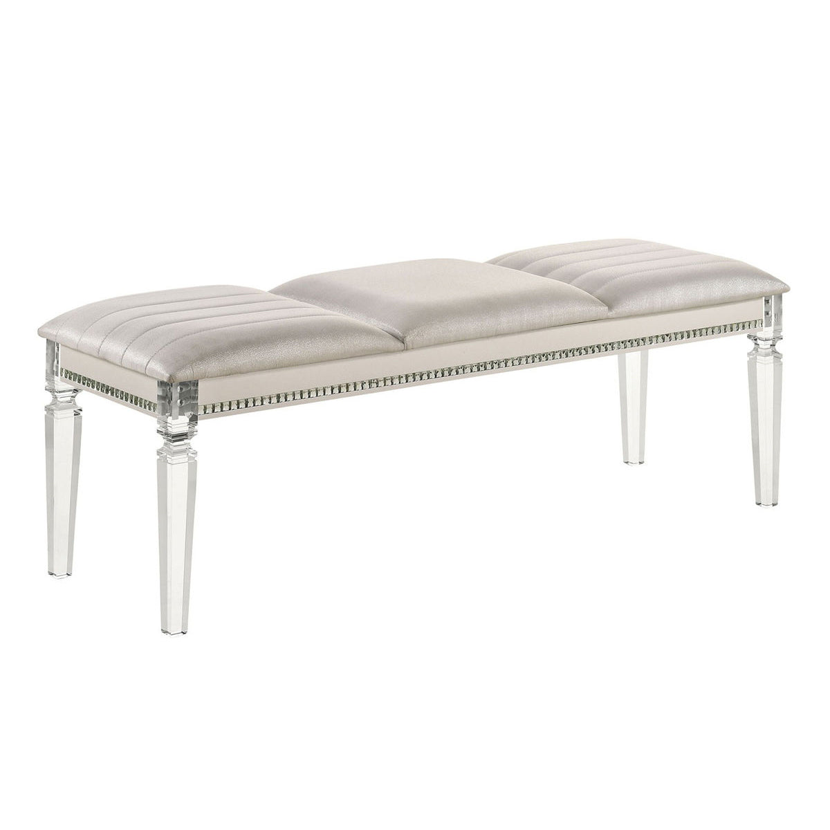 Pearl White Acrylic Bench - Upholstered Seat