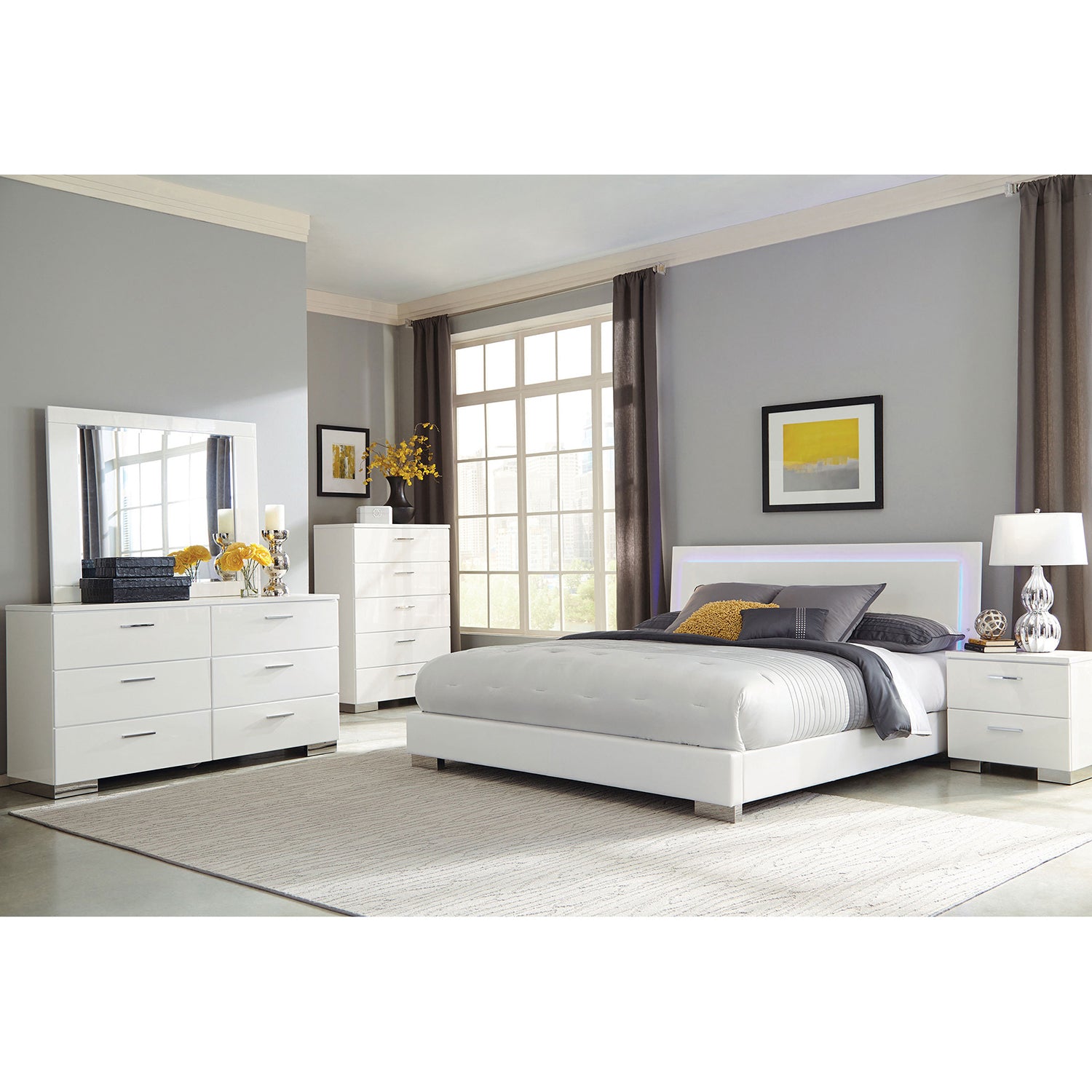 Dulcey White High Gloss Queen 5-Piece Bedroom Set