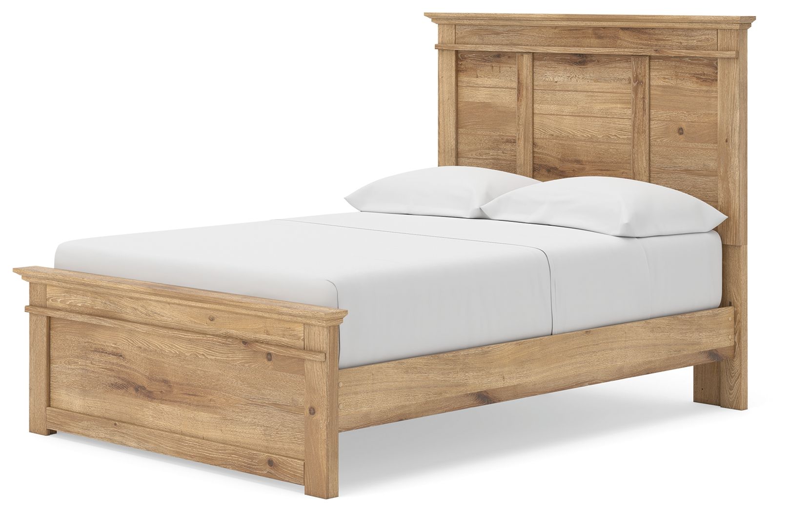 Light brown panel storage bed with two front drawers and slatted support