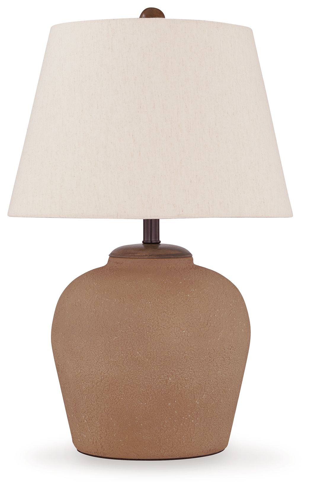 Scantor metal table lamp with rust ceramic base and off-white fabric shade