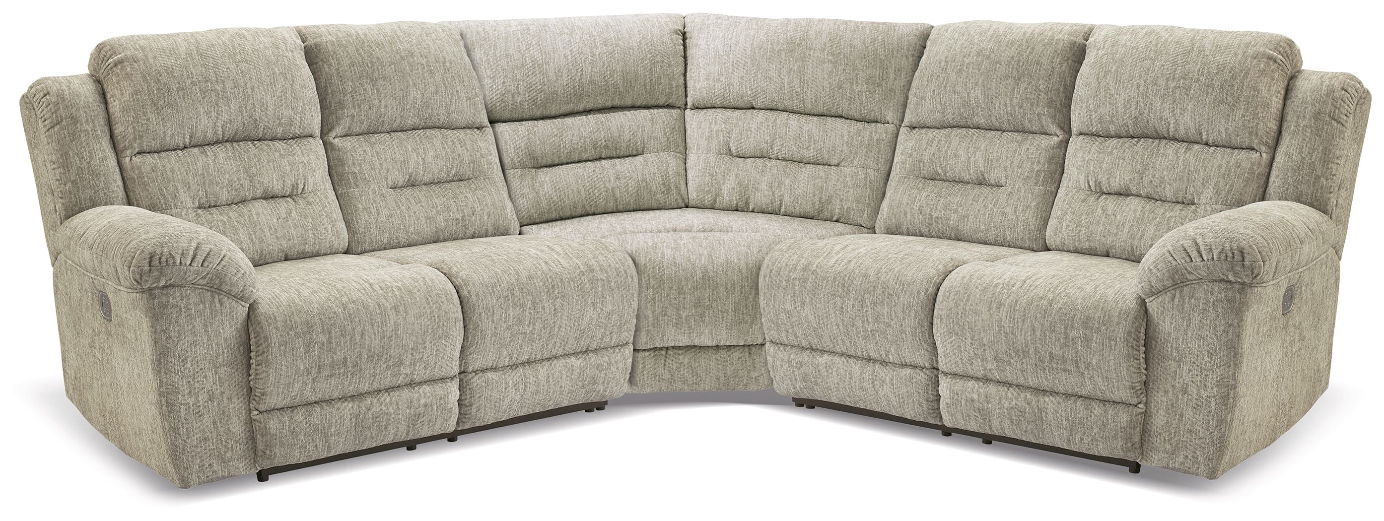 Family Den - Pewter - 3-Piece Power Reclining Sectional With 2 Loveseats-Reclining Sectionals-American Furniture Outlet