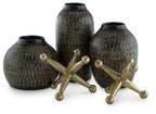 Vinburn accessory set black speckled vases with gold star-shaped metal accents