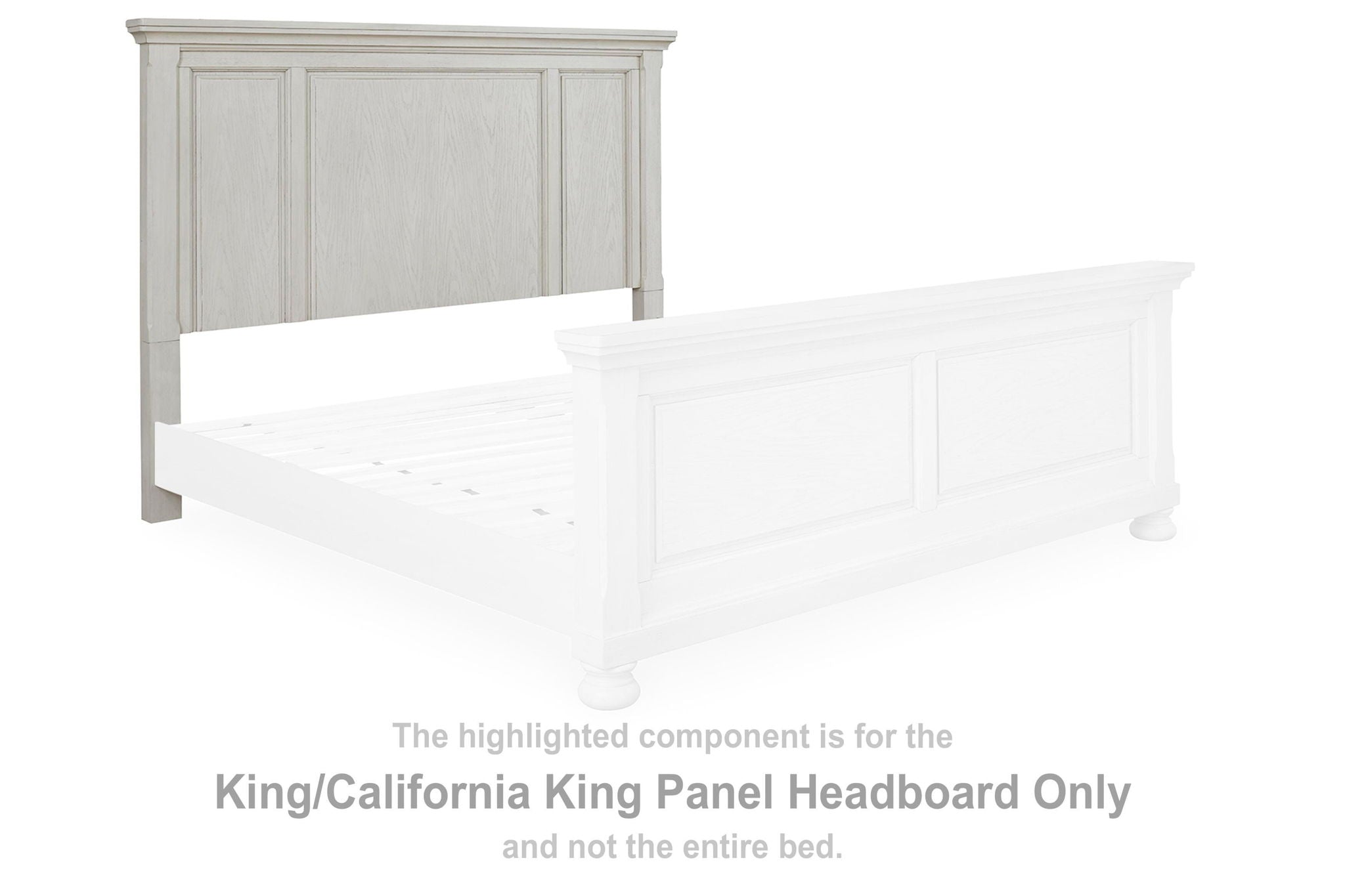 Antique white panel headboard with vertical moulded panels and top rail
