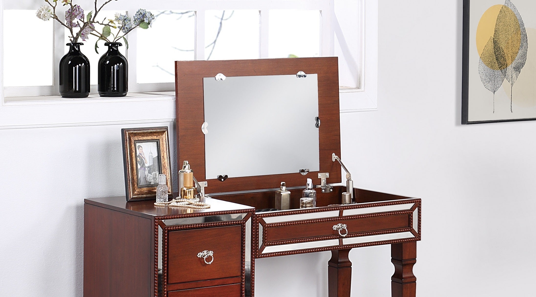 Cherry Vanity Set w/ Stool & Storage - Traditional (1 pc)