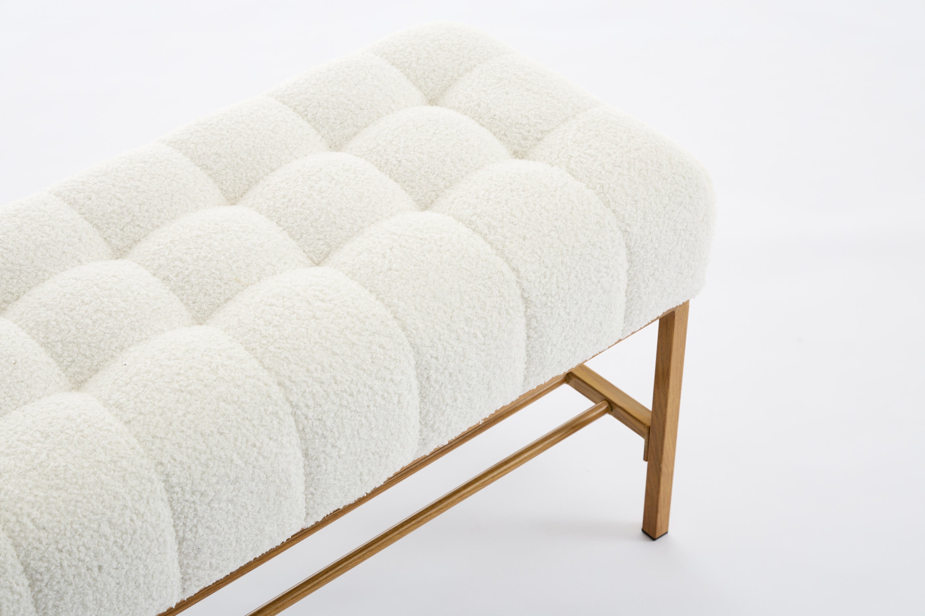 Upholstered Storage Bench with Shelf - Linen White