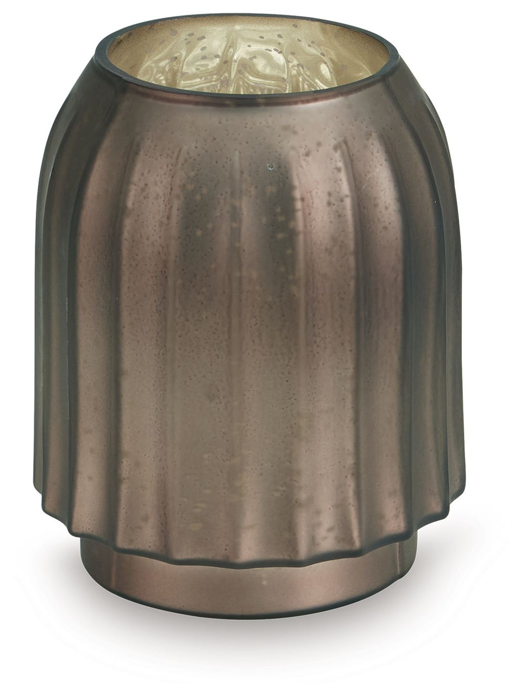 Dark brown metallic vase with ribbed surface and rounded rim