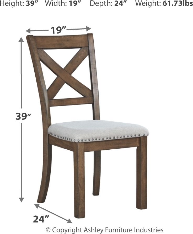 Upholstered dining chair with X-back, dark wood frame, light upholstered seat