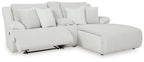 White striped reclining sectional with chaise and multiple back cushions