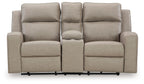 Pebble reclining loveseat with console, two armrests and three back cushions.