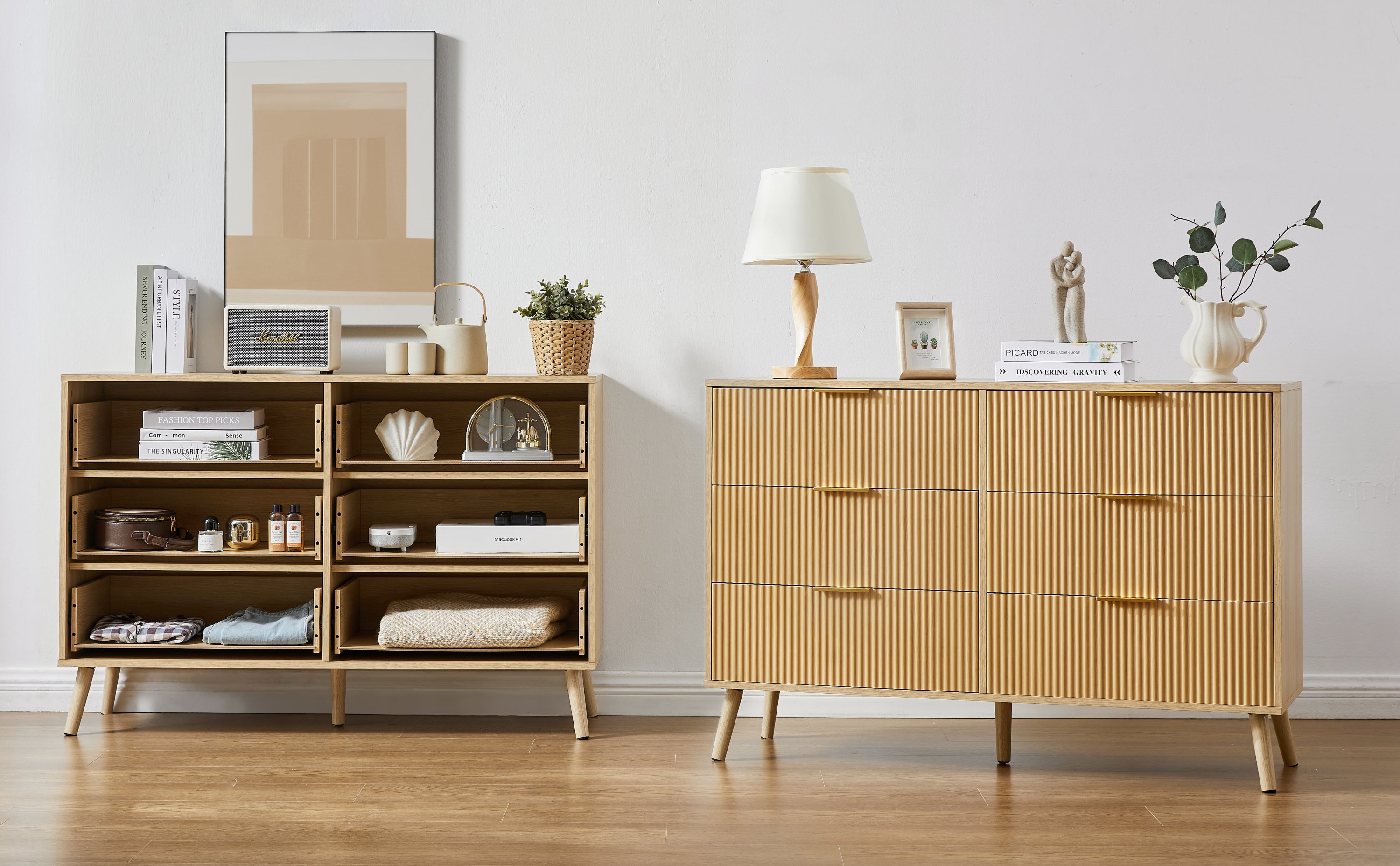 Wavy Drawer Dresser - 6 Drawers - Natural Wood