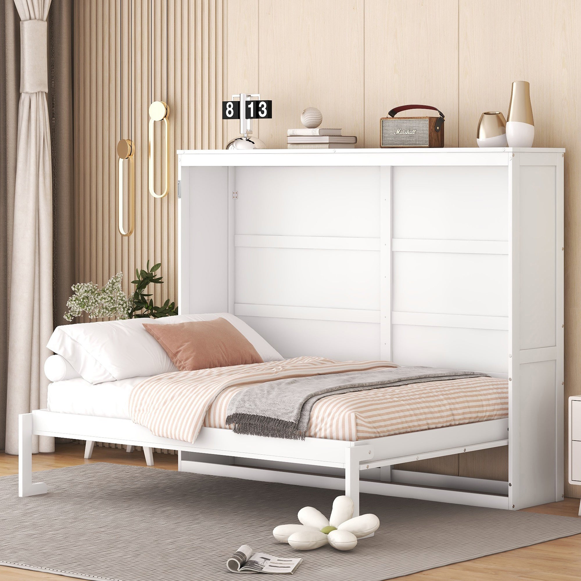 White Full Size Murphy Wall Bed: Space-Saving Modern Design