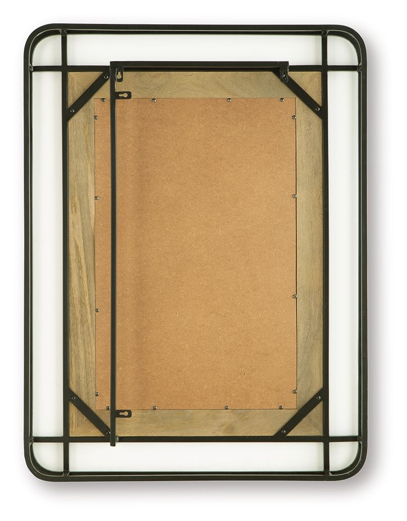 Accent mirror back panel with cork backing and black mounting brackets