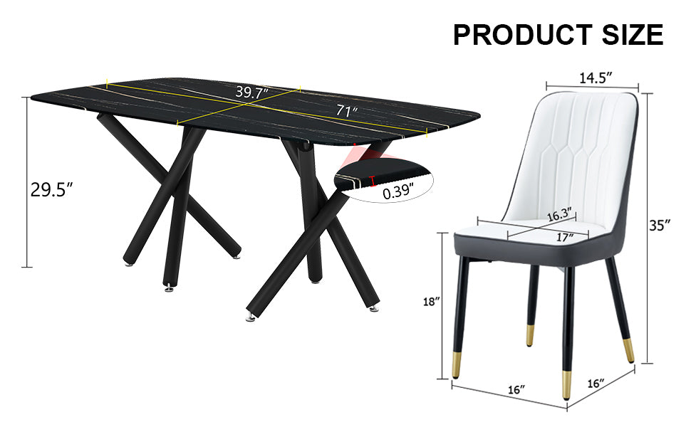 Black Marble Dining Table Set for 6