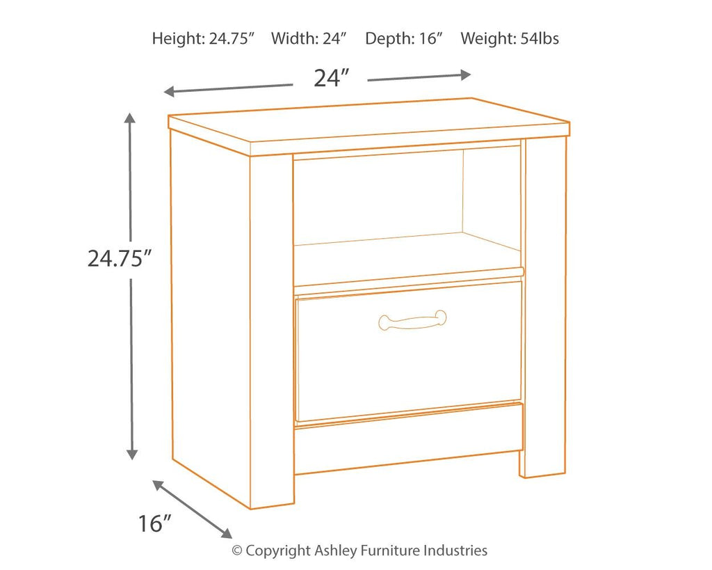Nightstand dimension diagram: 24.75 in H, 24 in W, 16 in D
