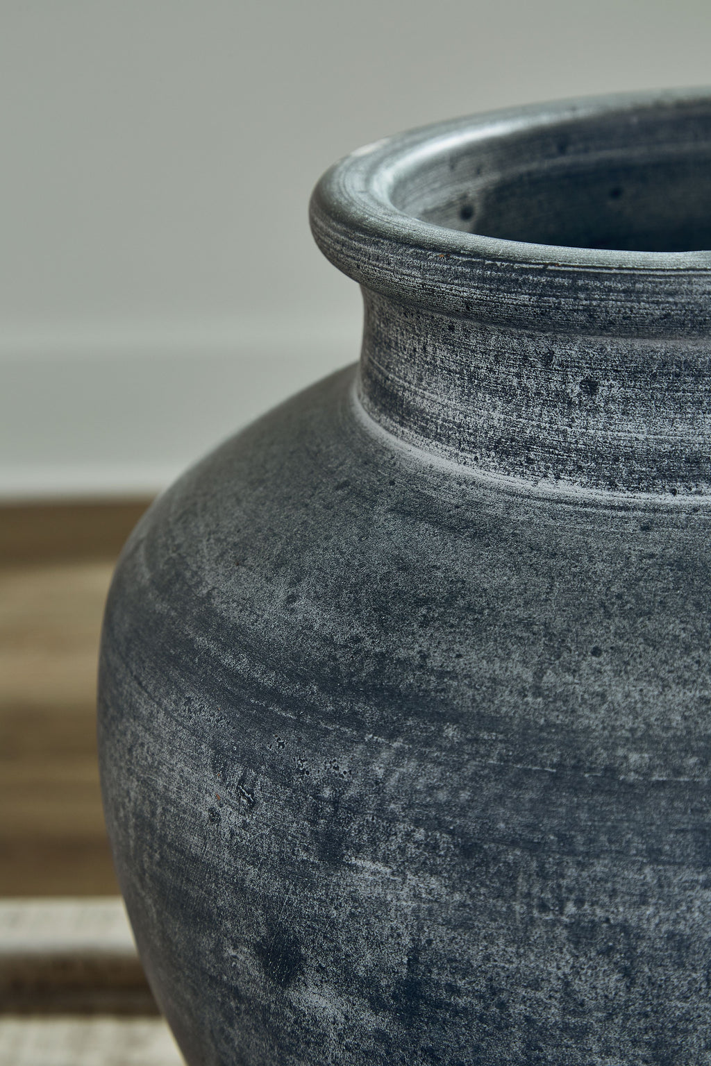 Meadie 12" vase with dark blue-gray textured ceramic and wide rim opening