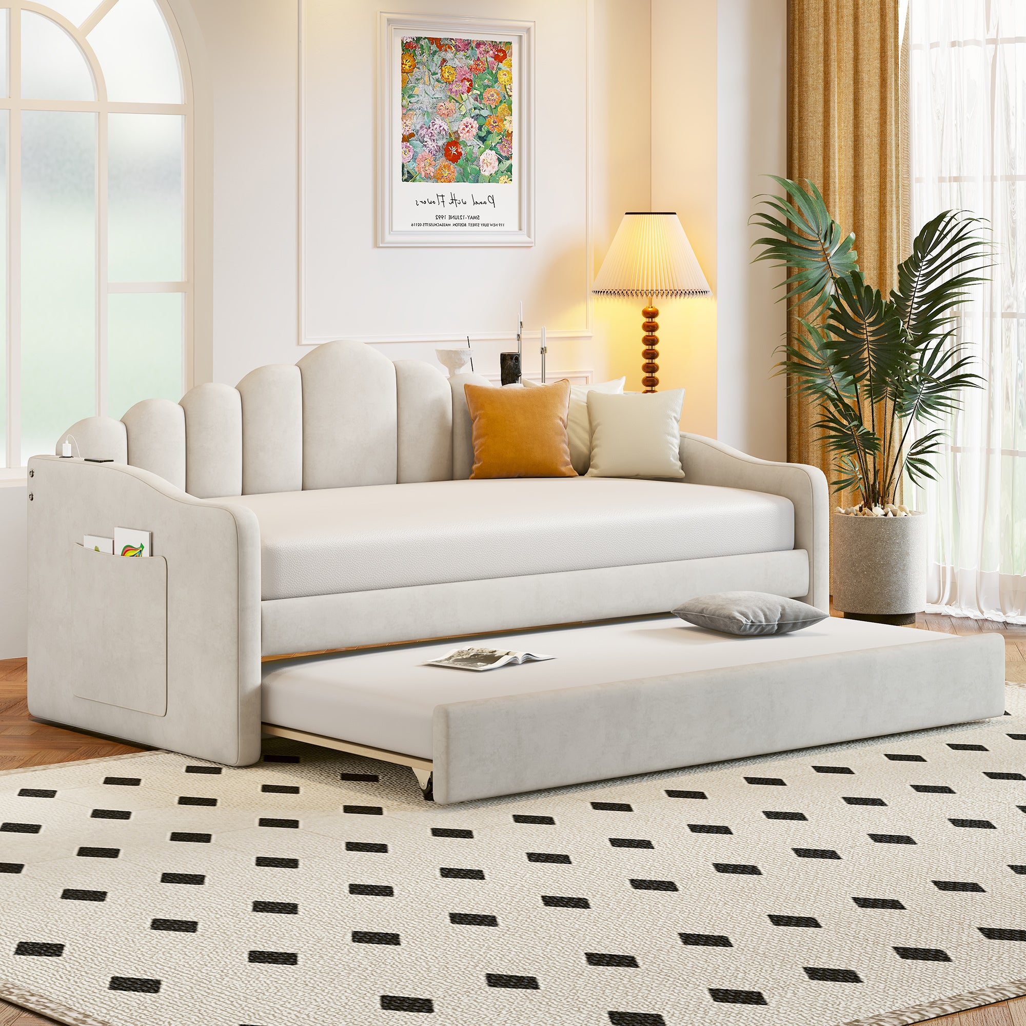 Twin Velvet Daybed w/Trundle & USB Charging