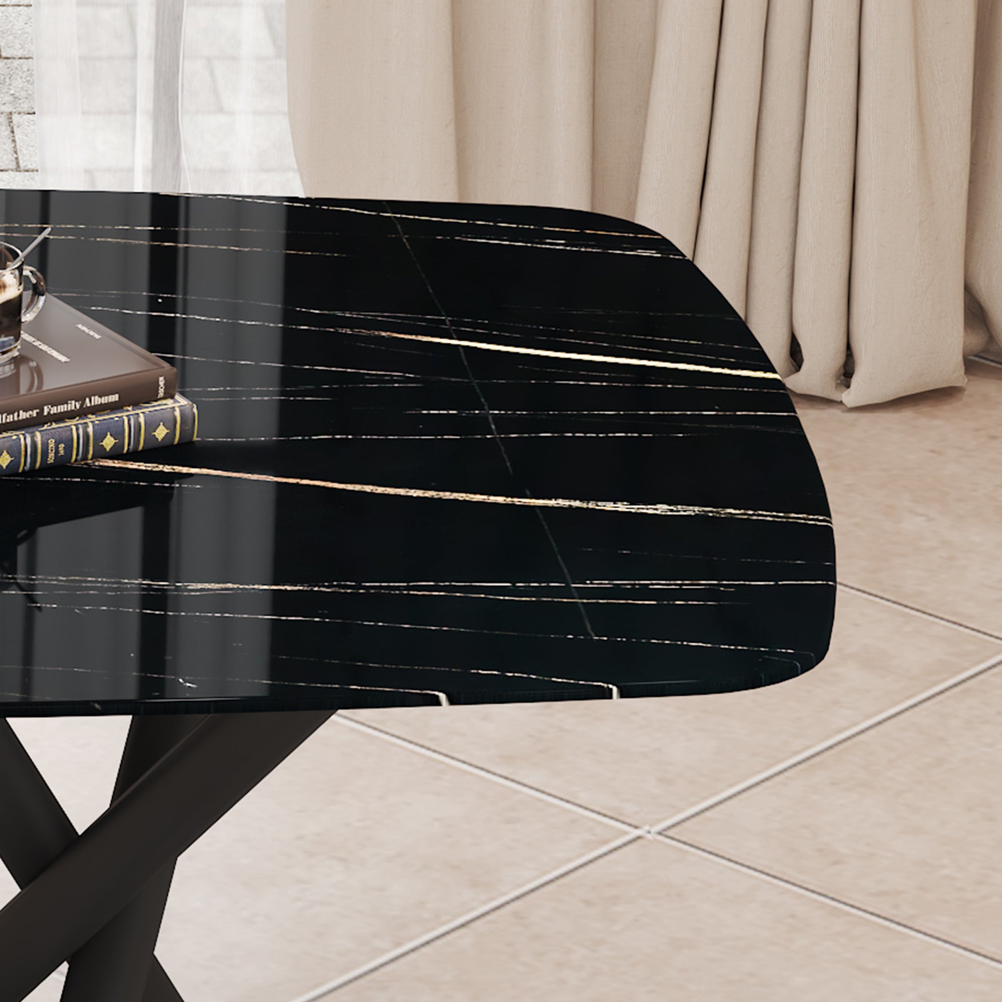 Black Marble Dining Table Set for 6
