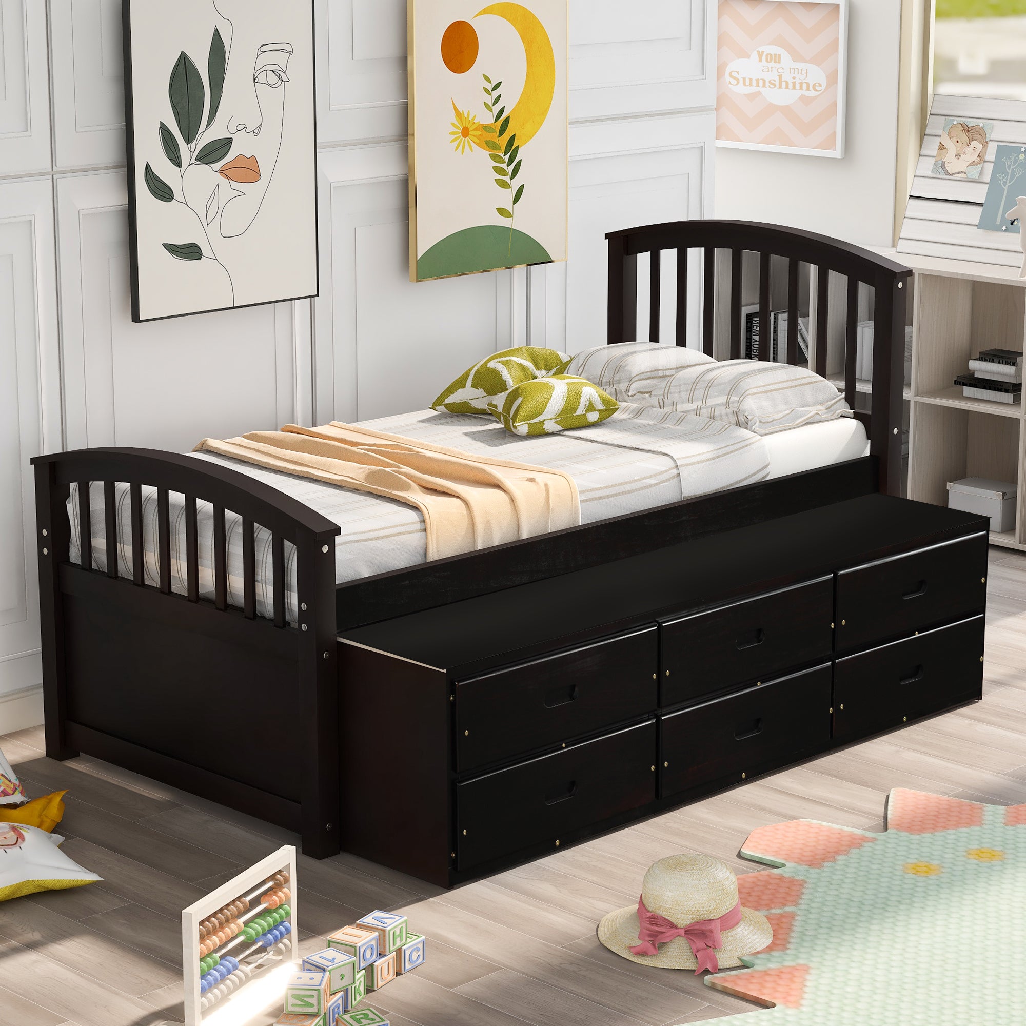 Orisfur Twin Size Solid Wood Platform Storage Bed with 6 Drawers | Space-Saving Solution