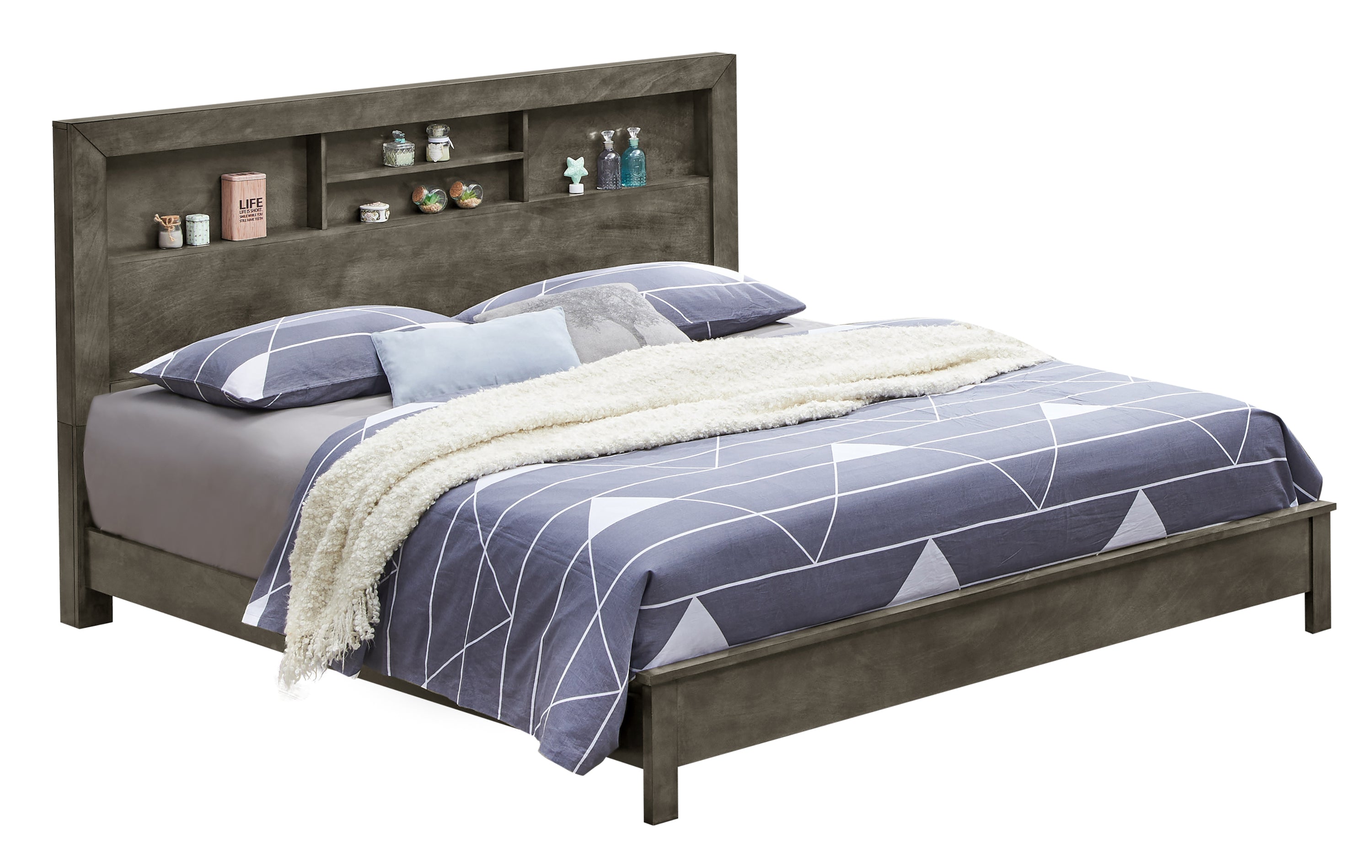 Transitional King-Sized Gray Bed: Modern Comfort & Style