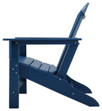 Outdoor adirondack chair, blue angled back with curved footrest base