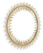 Circular gold accent mirror frame with vertical radiating rods, front view