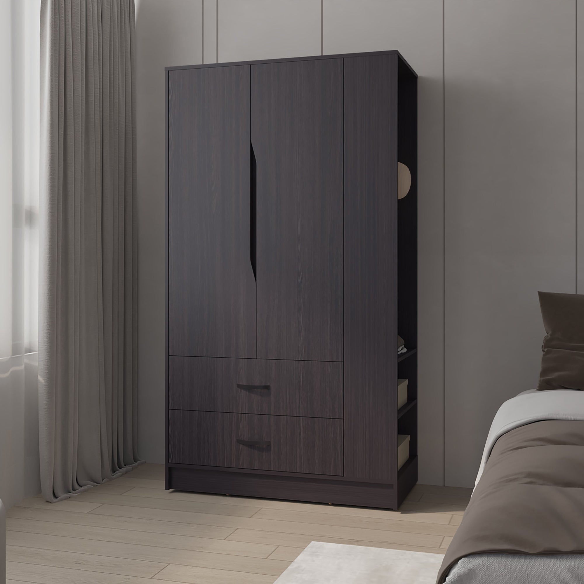 Wenge 3-Door Wardrobe with Drawer, Shelf & Hanging Rods
