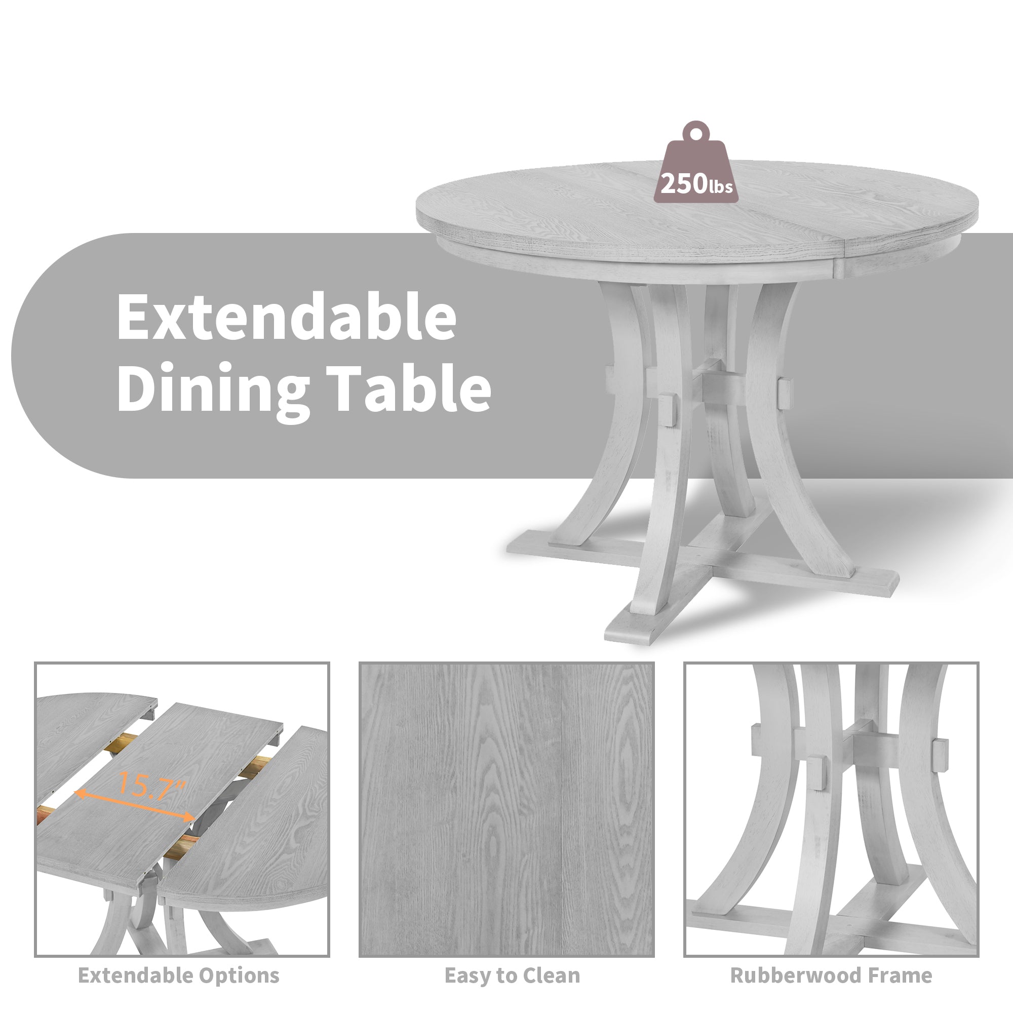 5-Piece Rustic Round Dining Set - Gray