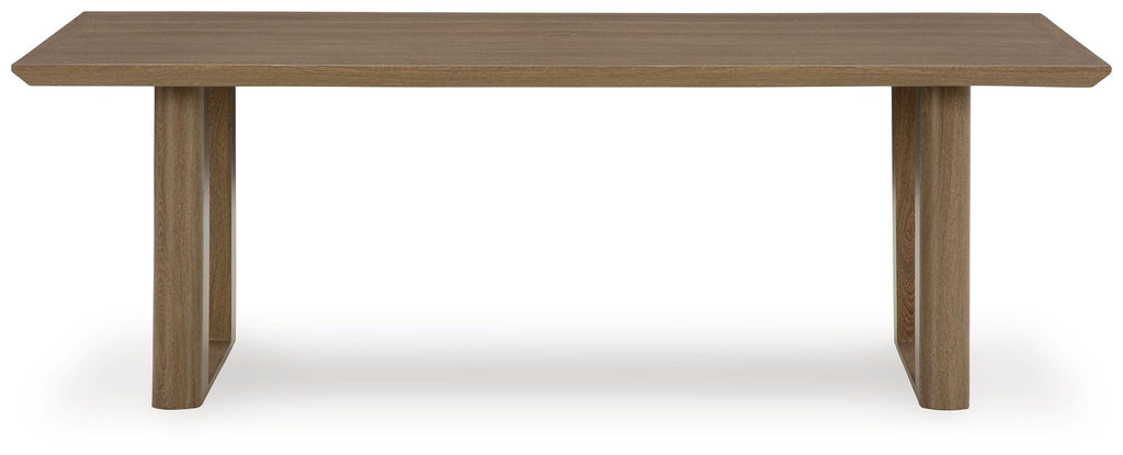 Rectangular dining table in dark brown wood with straight legs and smooth top