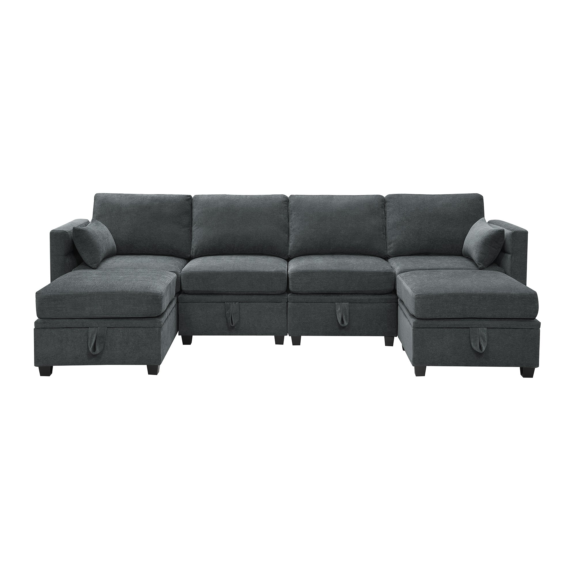 109" Gray Chenille Modular Sectional Sofa - Adjustable - Storage - 6 Seats