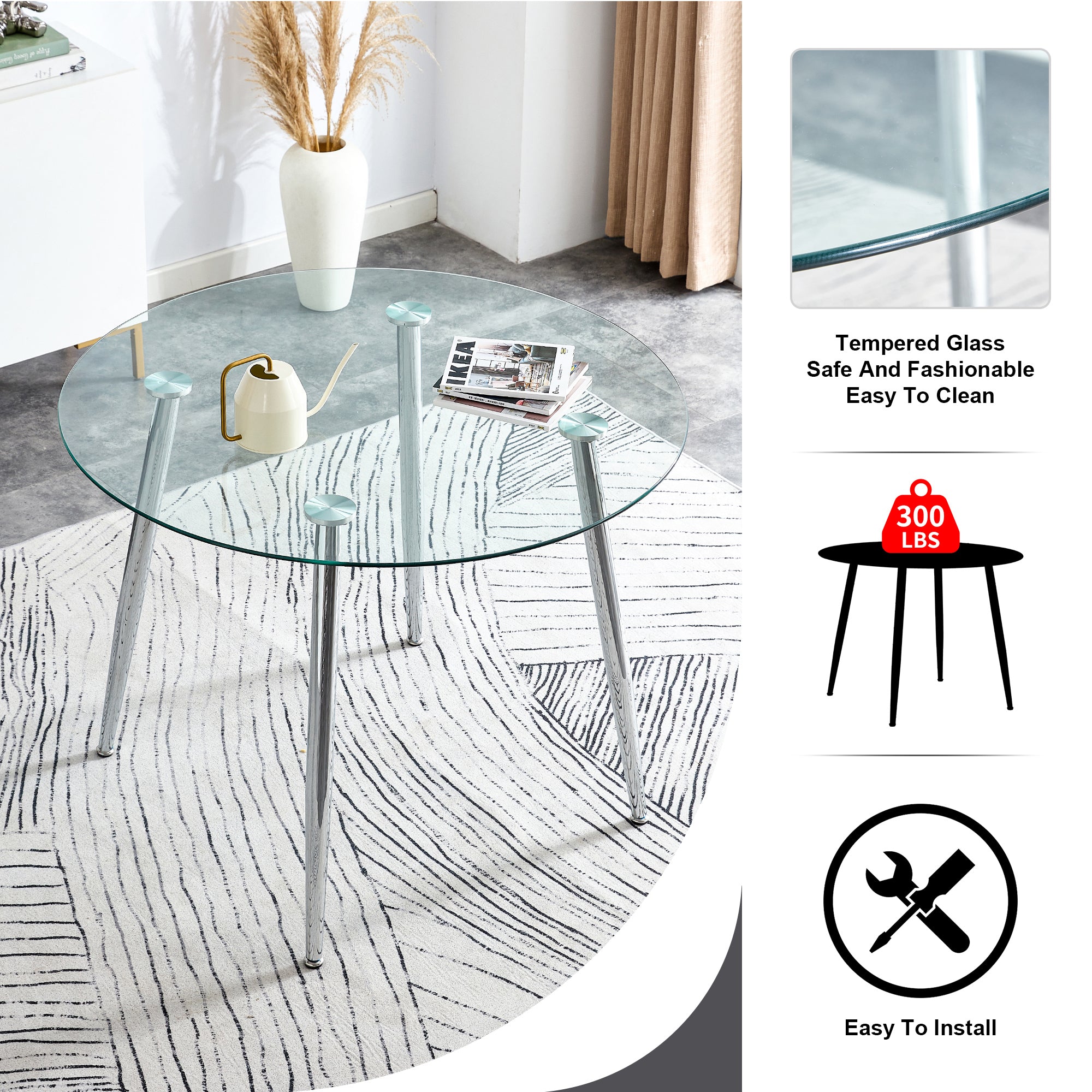 5-Piece Round Dining Table Set w/ Gray Chairs