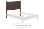 Brown full panel headboard with vertical slat texture and straight top rail