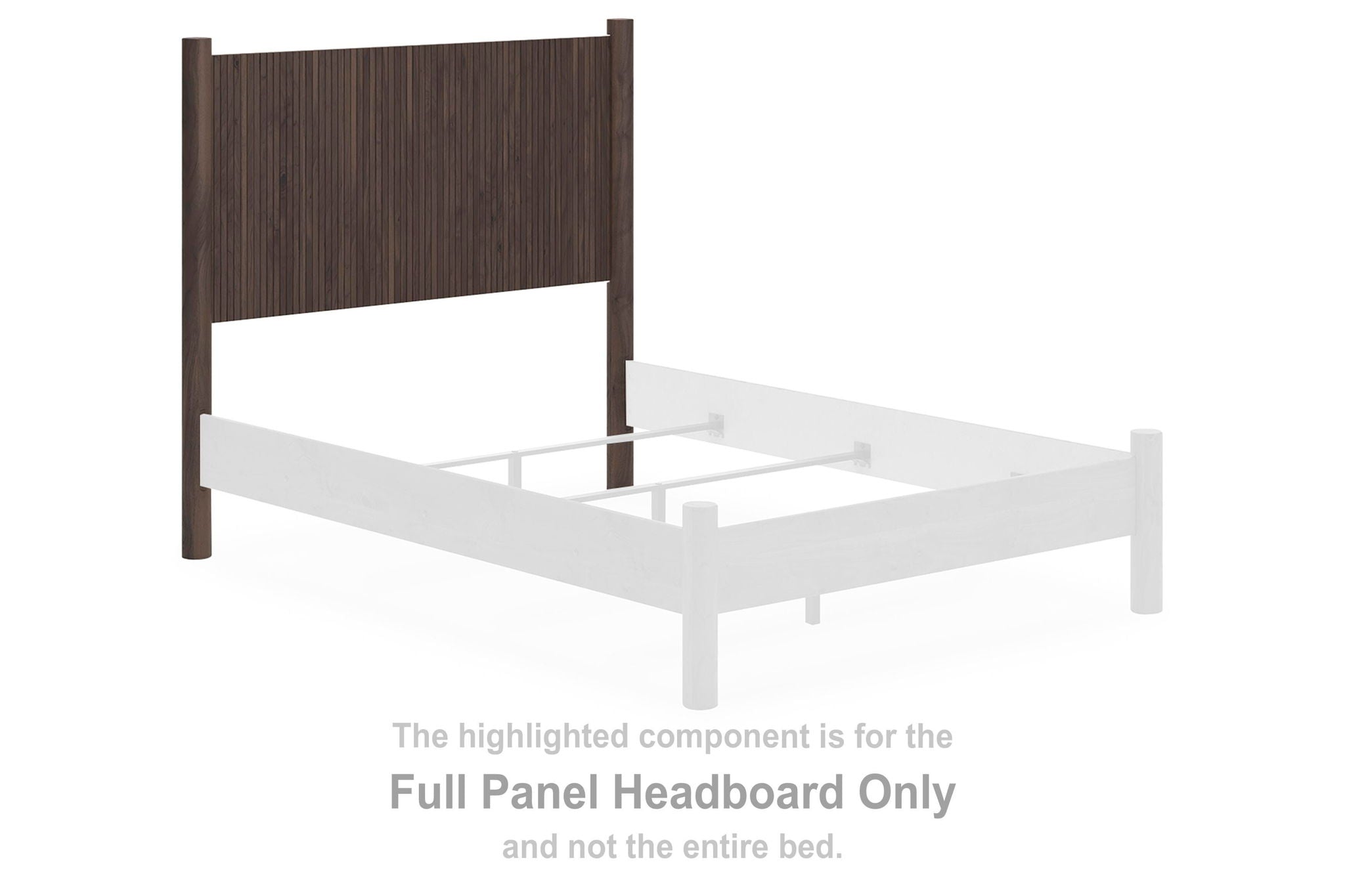 Brown full panel headboard with vertical slat texture and straight top rail