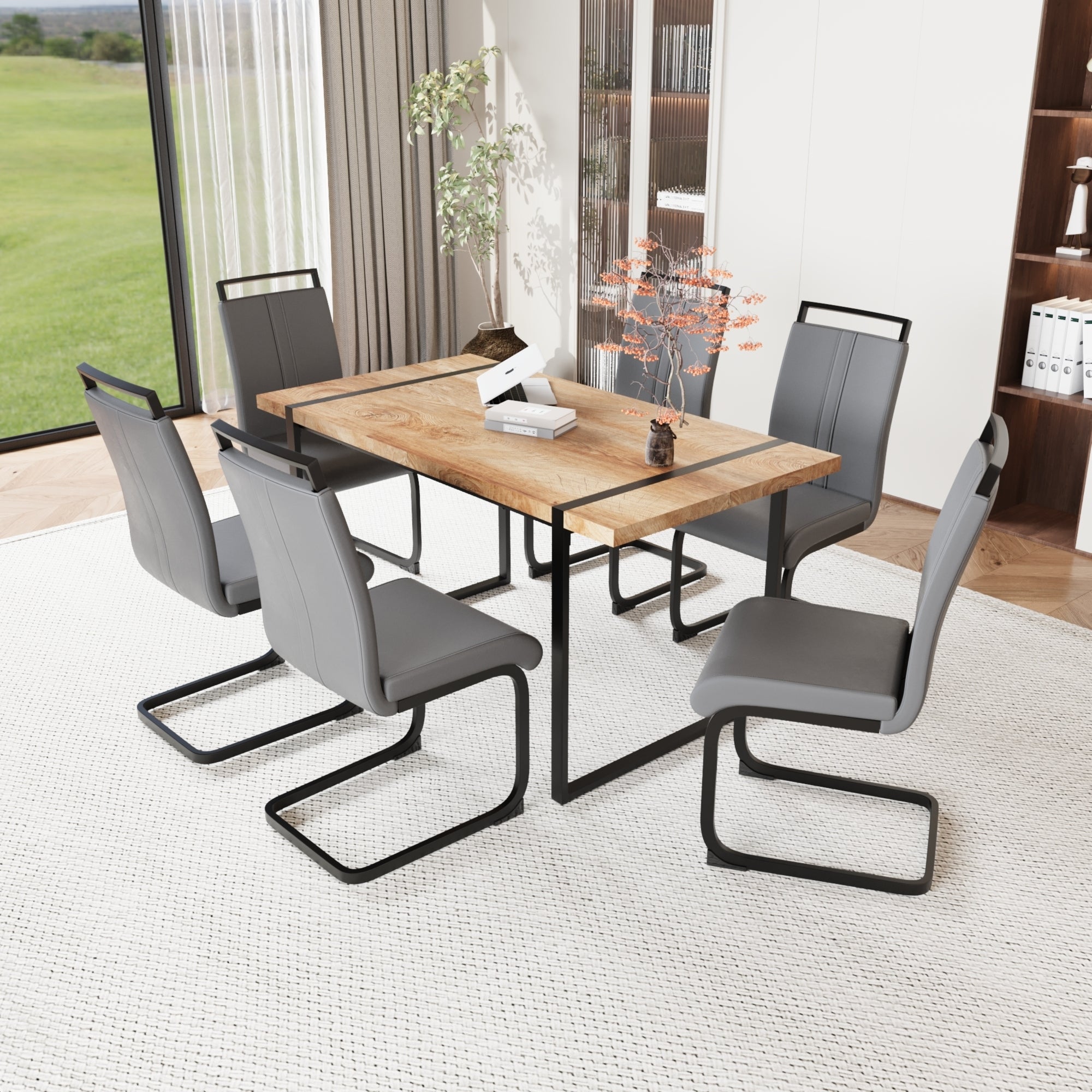 59" Rustic Industrial Dining Table & 6 Chairs Set