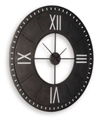 Antique brown wall clock with roman numerals, white center ring, and black hands