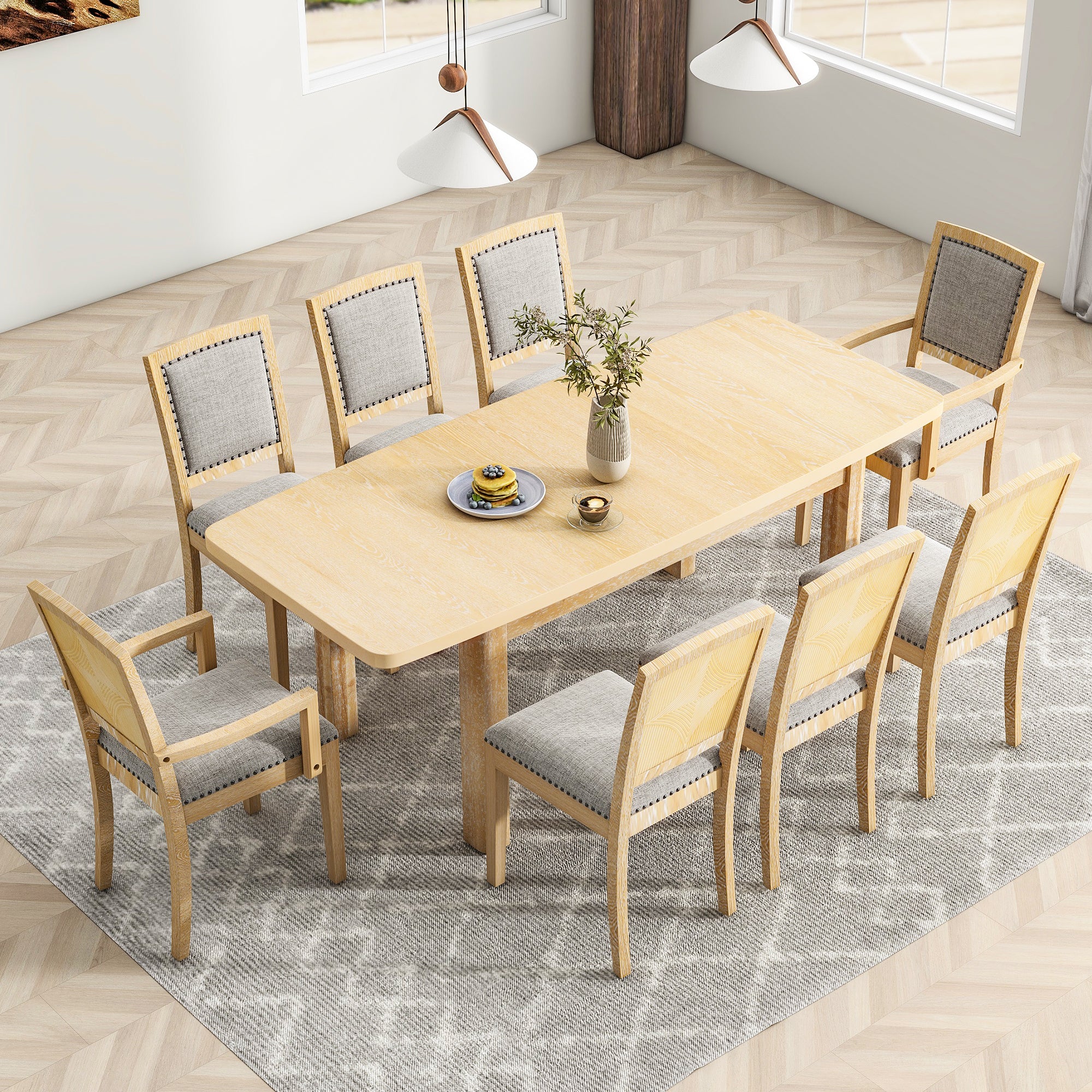 Rustic Extendable Dining Table Set, 9 Pieces