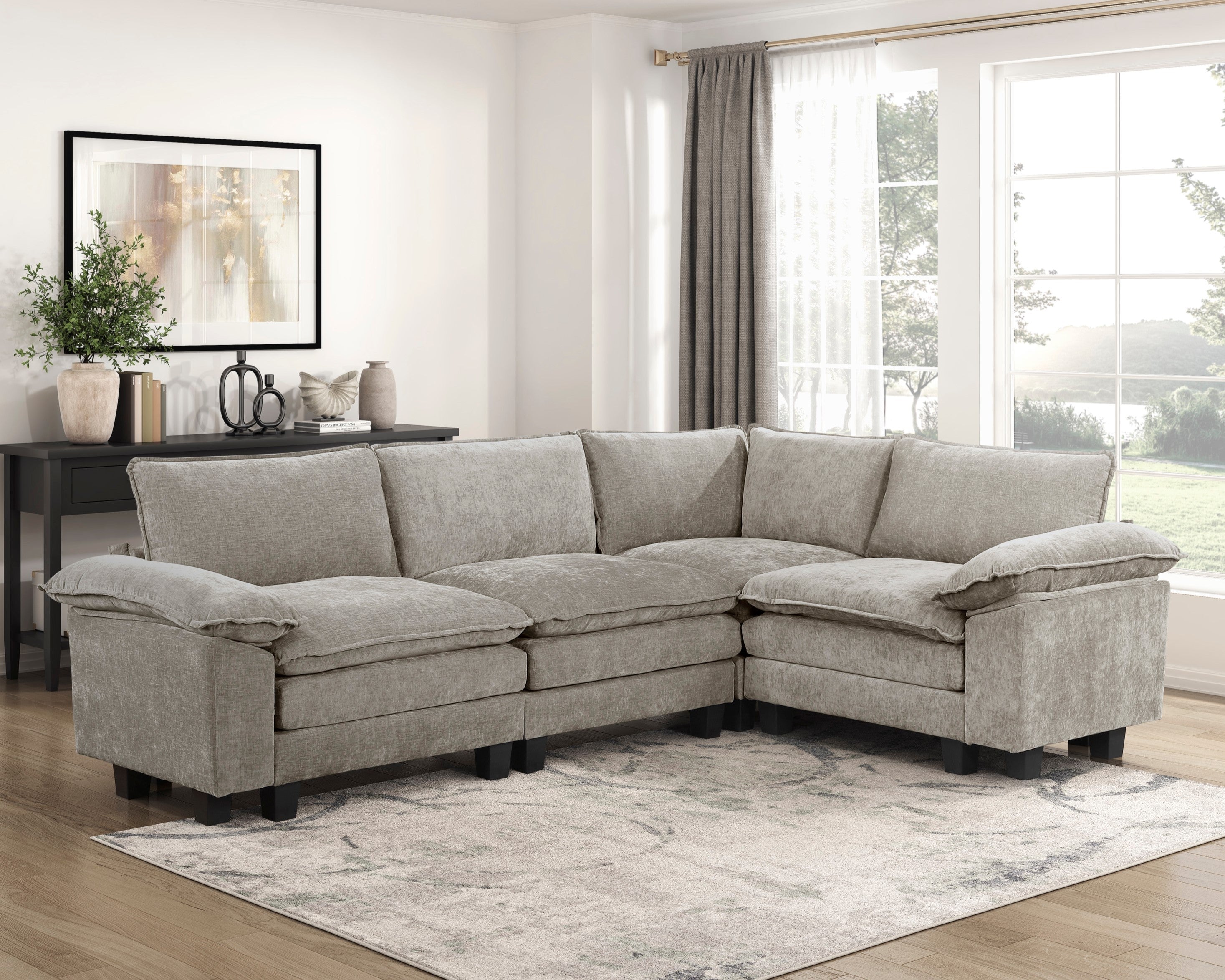 Plush Chenille Modern 4-Pc Modular Living Room Sectional