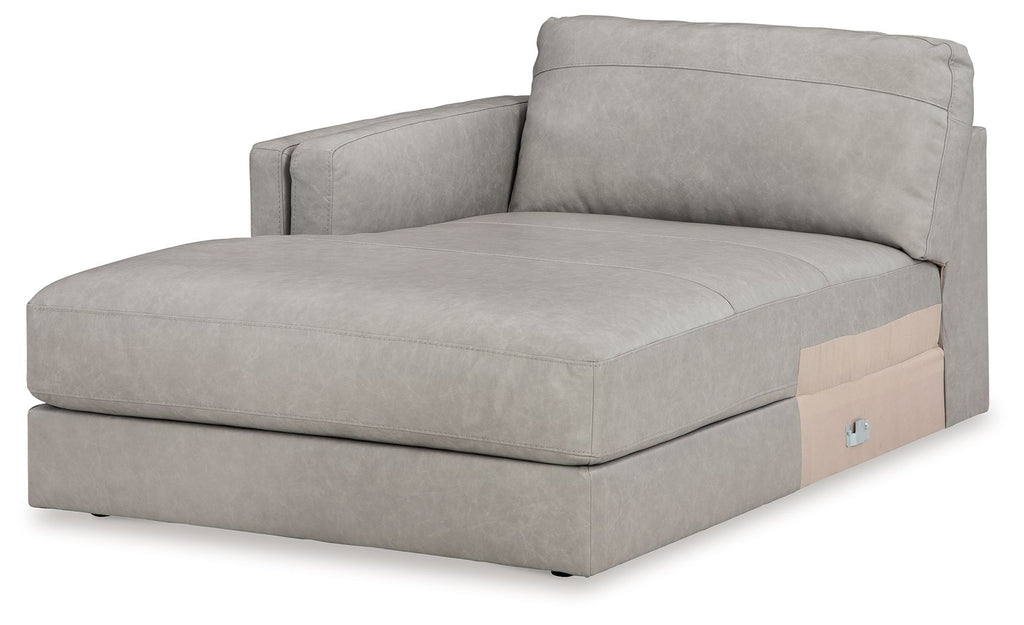 Light gray corner chaise sofa with squared arms and wide seat