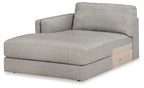 Light gray corner chaise sofa with squared arms and wide seat