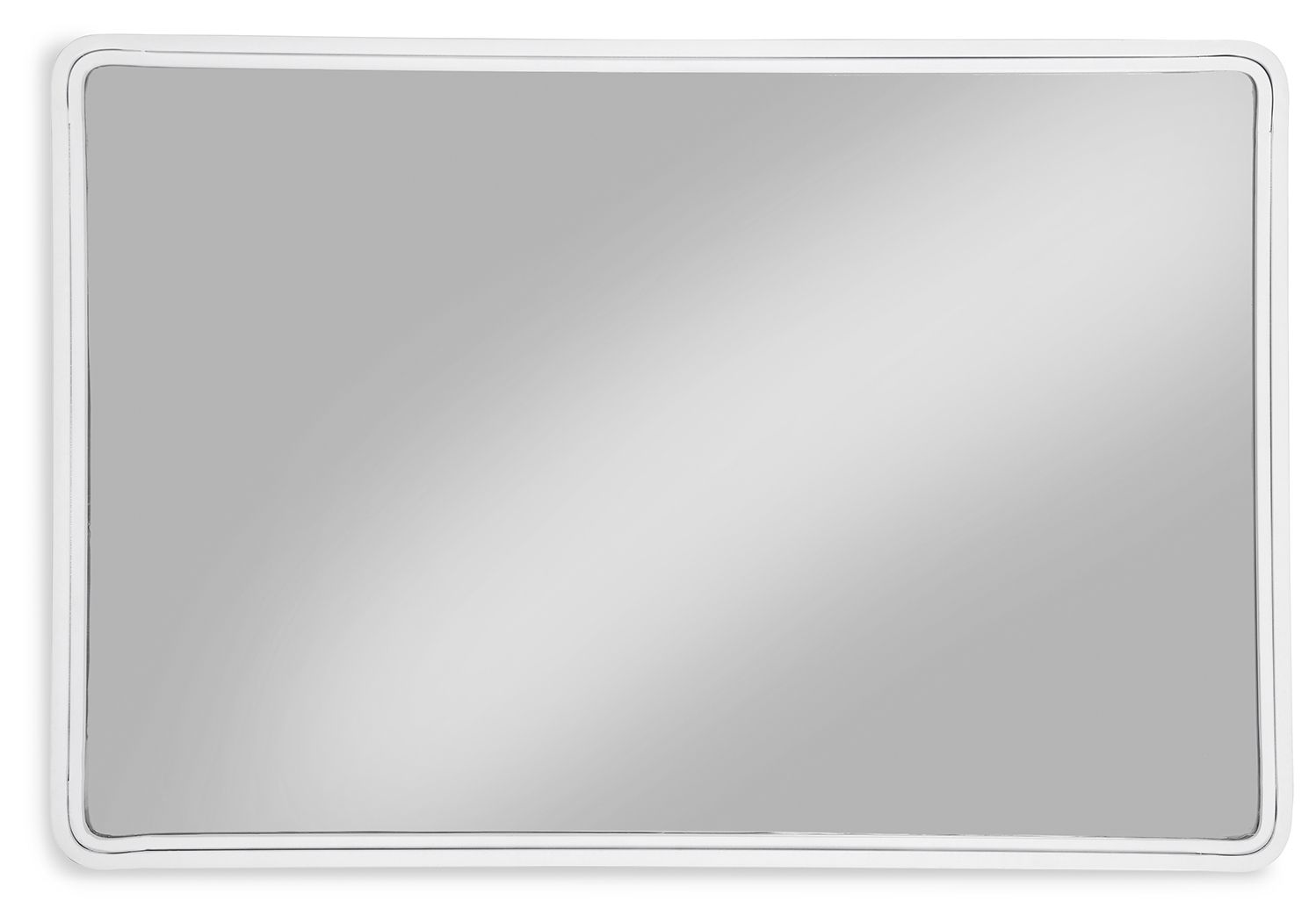 Rectangular accent mirror with rounded corners and white frame, full front view