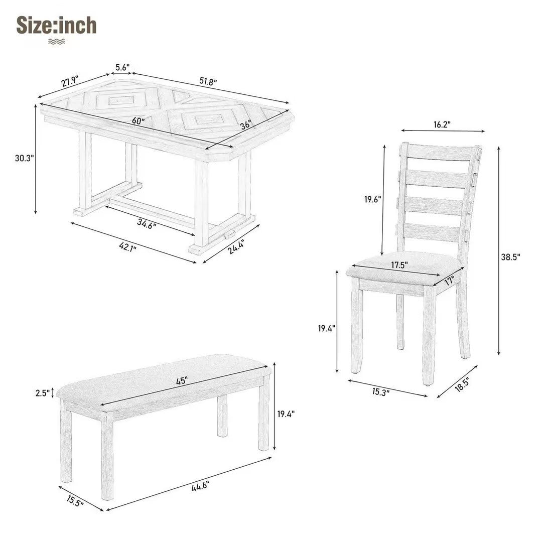 6-Piece Rubber Wood Dining Set