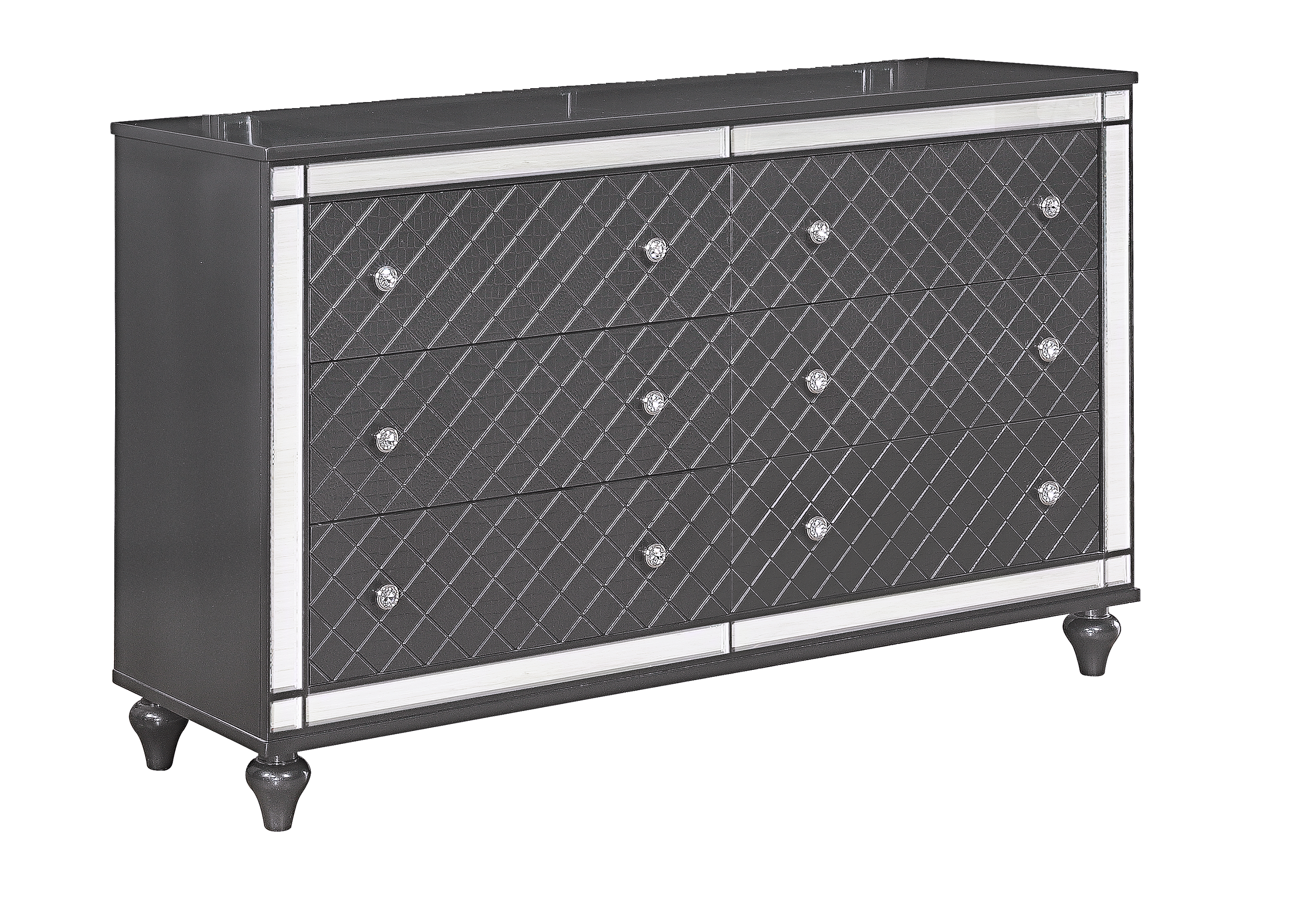 Modern Luxury Gray Mirror 6-Drawer Storage Dresser