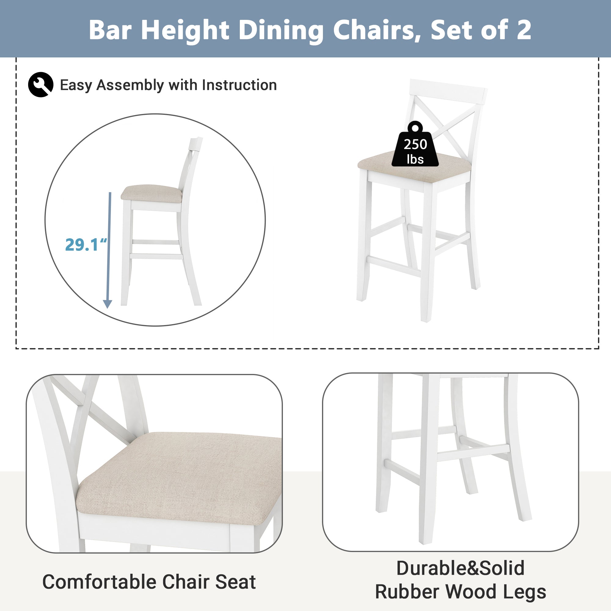 Farmhouse 48" Bar Height Dining Set (Cherry+White)