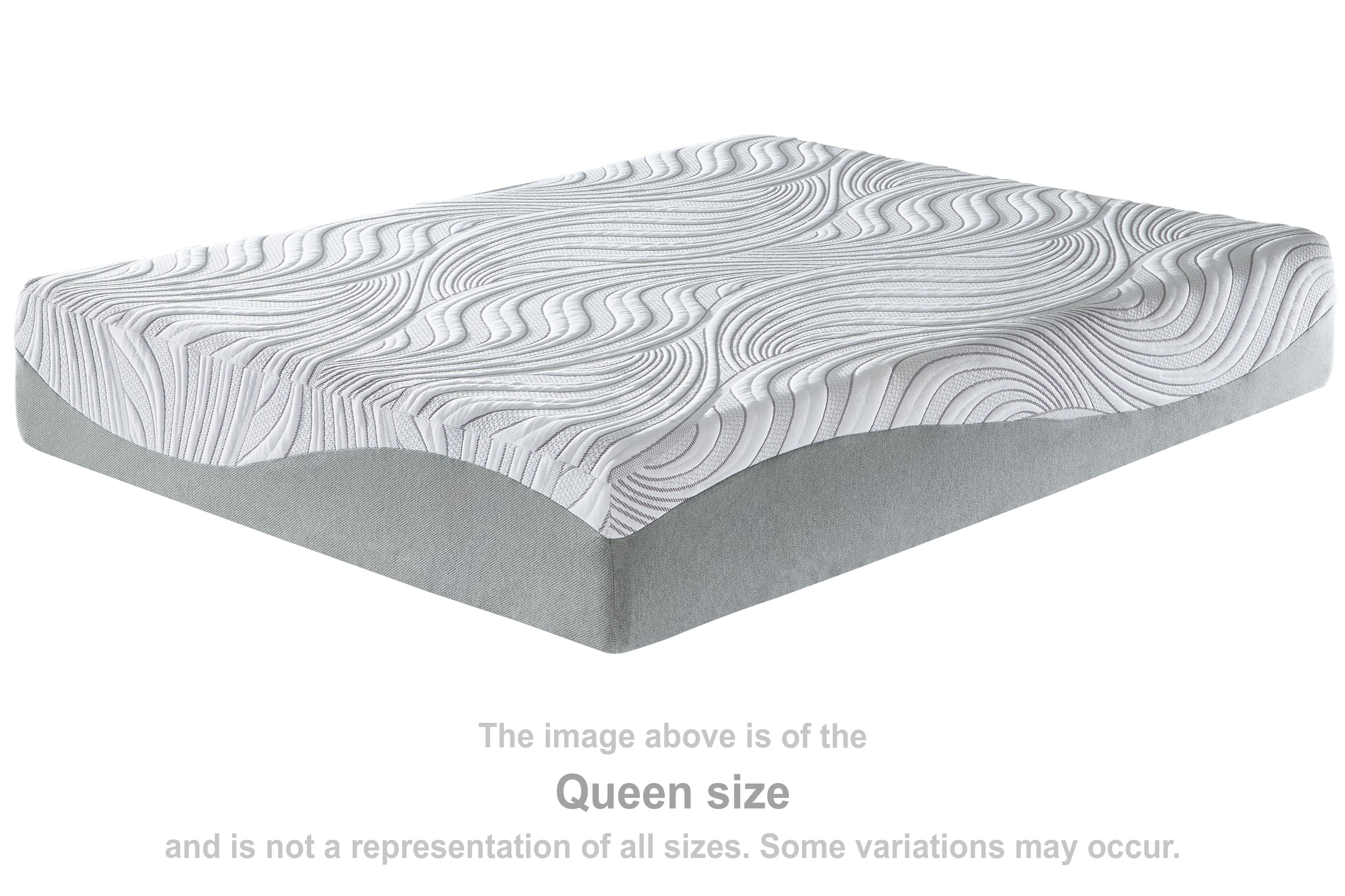 12-inch memory foam mattress with white wave-pattern cover and gray sides
