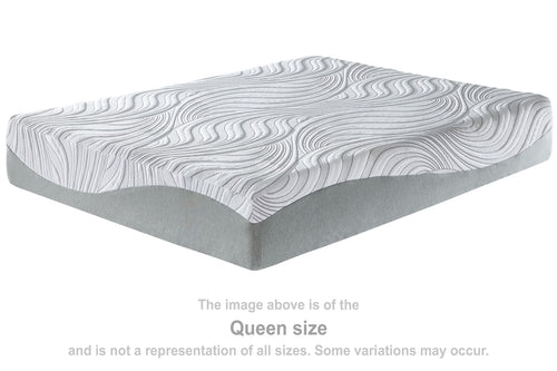 12-inch memory foam mattress with white wave-pattern cover and gray sides